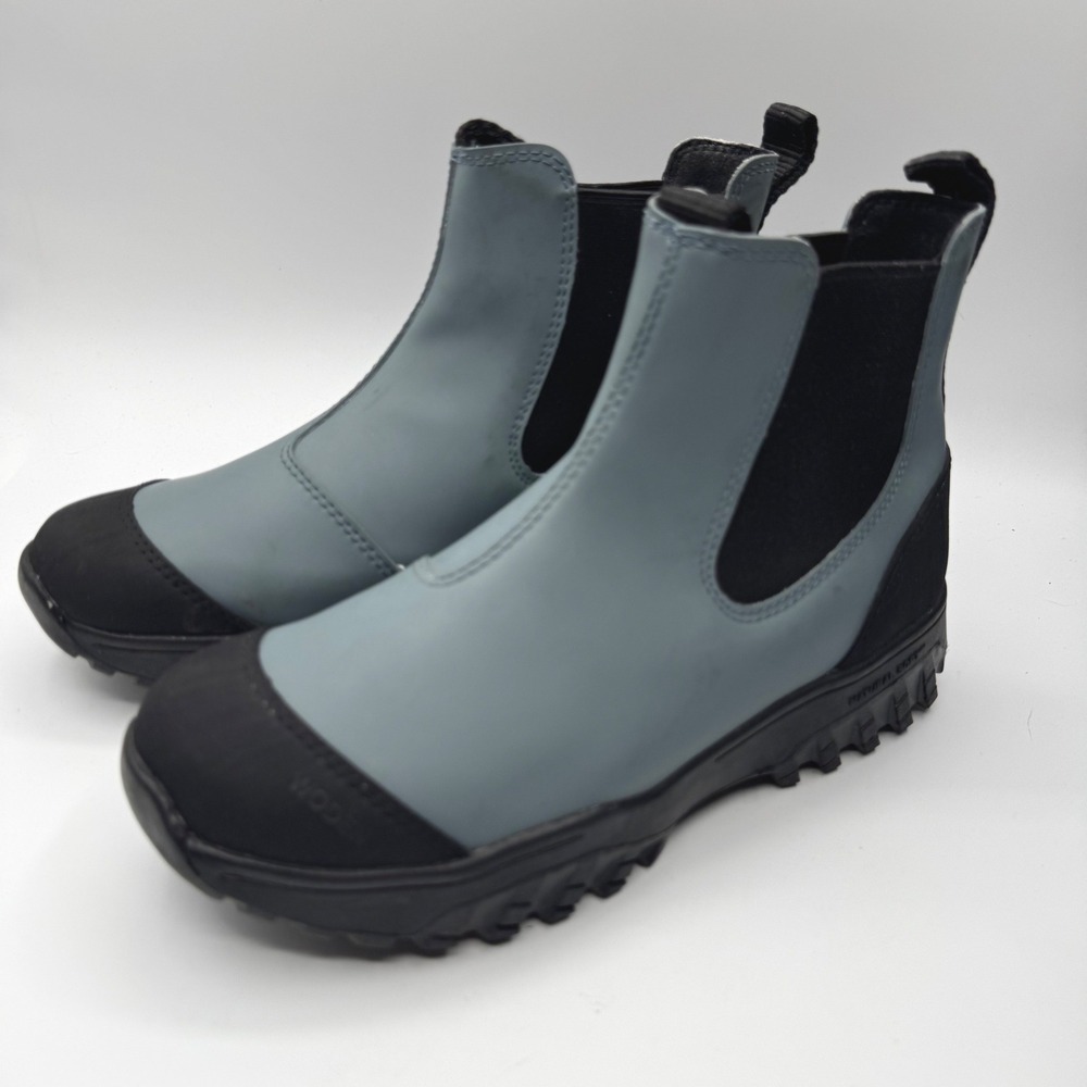 Woden Magda Rubber Track Boots Grey Black Waterproof Chelsea Rain Boots 6.5